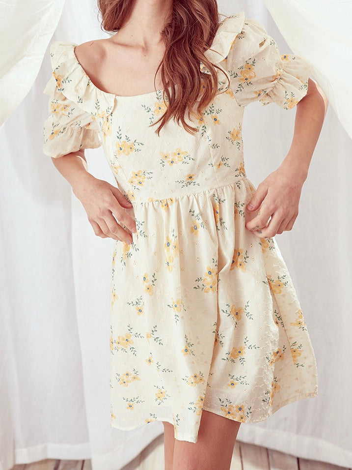 Puff Sleeve Cotton Mini Dress