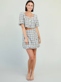 Plaid Knit Top and Skirt Set with Gold Buttons