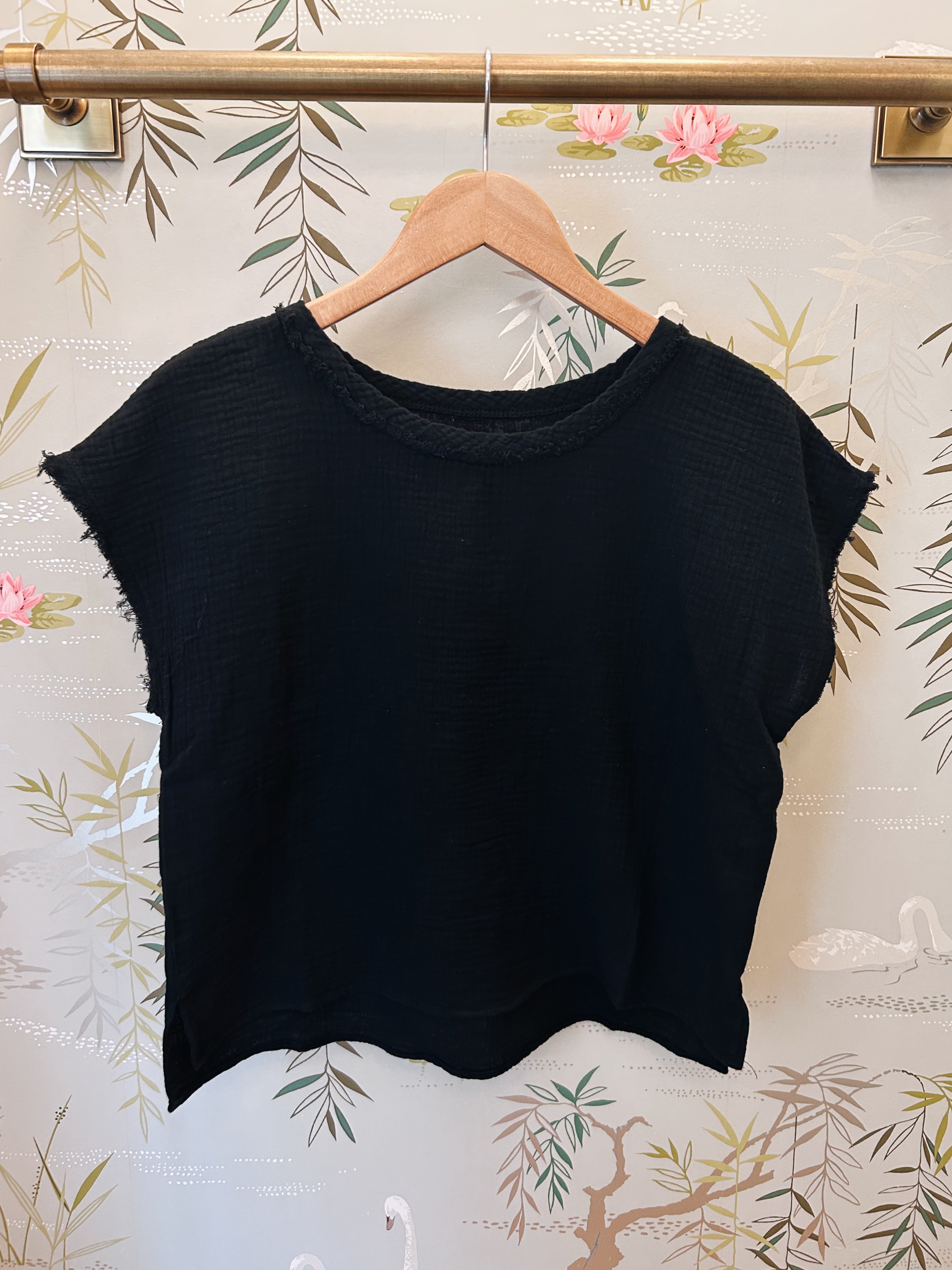 Black Lightweight V-Neck Short Sleeve Top