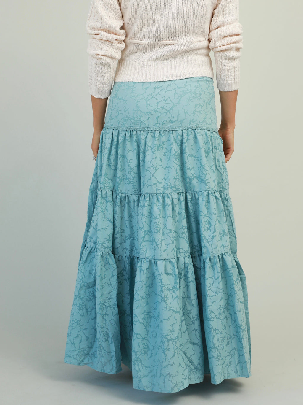 Ocean Blue Tiered Maxi Skirt with Braid Detail