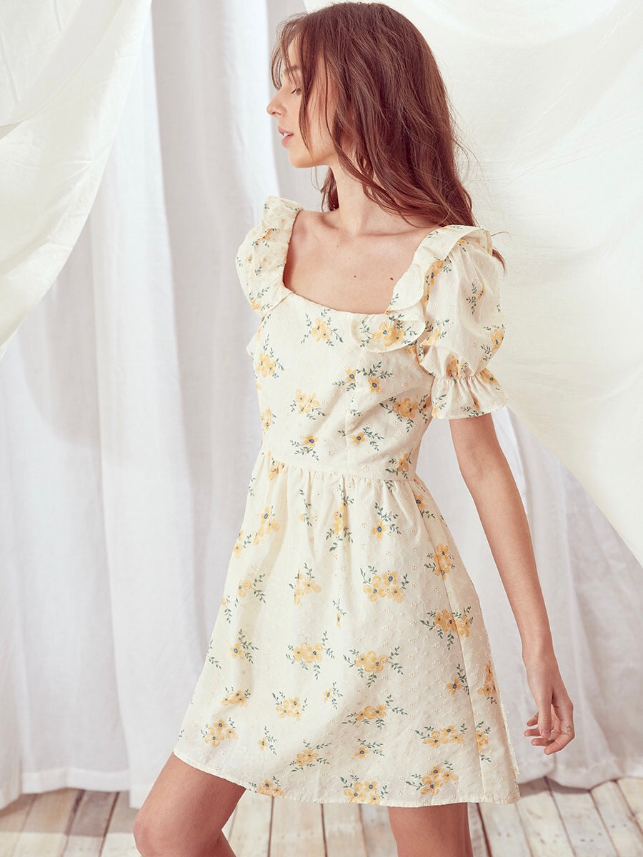Puff Sleeve Cotton Mini Dress
